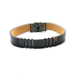 Slim XL Black Leather Clip Wrist Bracelet