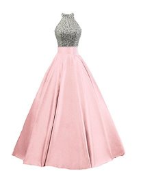 Heimo Women's Sequined Keyhole Back Evening Party Gowns Beaded Formal Prom Dresses Long H123 4 Pink
