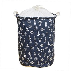 Large Laundry Hamper 18 Inches Waterproof Folding Clothes Storage Basket Toy Organizer With Handles Mediterranean Style For Bedrooms Nursery Closets By Orino Navy Blue