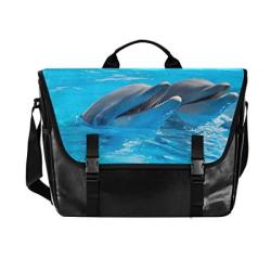 Alaza Cute Dolphins Messenger Bag 15.6 Inch Waterproof Canvas Briefcase Large Satchel Shoulder Bag Computer Laptop Bag