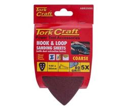 Tork Craft Sanding Triangle Vel Sheet 80 Grit 140 X 140 X 98MM 5 PACK With Holes