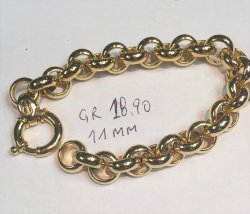9 K 9 Carat Solid Gold Rolo Belcher Bracelet Mm. 11 Wide