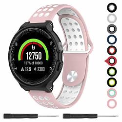 Meifox Compatible With Garmin Forerunner 235 Band Soft Silicone Replacement Band For Garmin Forerunner 220 230 235 620 630 735XT Watch Pink white Large