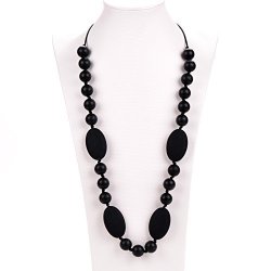 Silicone Teething Necklace - 12 Color Choices - Baby Safe For Mom To Wear - Bpa-free Beads To Chew - Stylish & Natural "cora" Black