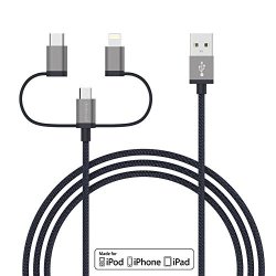 Dodocool Mfi Certified 3.3FT 3-IN-1 Nylon Braided Micro-usb To USB 2.0 Cable With Lightning Type-c Adapter Charge And Sync For Samsung Iphone LG Htc