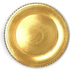 Elegant Weaving Gold Pressed Beaded Rim Design Round Charger Plates Dinnerware Holiday Decor Accent Plates Gold Pressed Finish 13 Inch 8