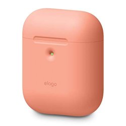 Elago Silicone Protective Case Compatible With Apple Airpods 2 Wireless Charging Case Front LED Visible Anti-slip Coating Inside Patent Registered Peach