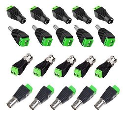 Odiysurveil Tm 10 Pairs Pack 5 Pairs 2.1X5.5MM Jack Dc Power Connector Adapter 5 Pairs Coaxial CAT5 To Bnc Female Video Balun Connector 4-TYPE Terminal