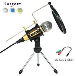Professional Recroding Studio Microphone 3.5MM Microphone With Stand Microphone For Iphone Andrioid Mobile Phone Ipads Tablet PC Laptop Computer. MIC Recording Music Video Gaming