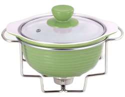 Round Stoneware Food Warmer Set- Green
