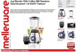 Mellerware Jug Blender With Coffee Mill Stainless Steel Brushed 1.5L 550W "optima