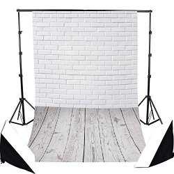 Omg_shop 3X5FT White Brick Wall Wooden Floor Pictorial Cloth Customized Photography Backdrop Background Studio Prop