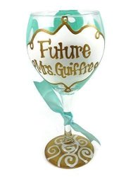 Hand Painted Future Mrs. Bride Personalized Wine Glass Wedding Engagement Light Blue And Gold