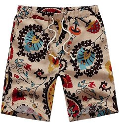 Stylish Oberora-men Drawstring Waist Floral Printed Beach Shorts Loose Swim Trunk 6 2XL