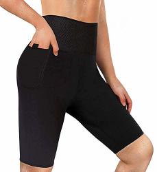 Loday Neoprene Sauna Shorts With Pocket For Women Weight Loss Sweat Pants Workout Body Shaper Yoga Leggings Black XL