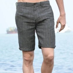 Men Vertical Stripe Linen Casual Shorts