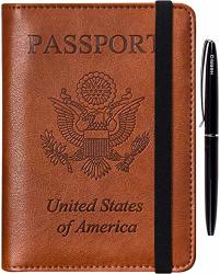 Passport Holder Cover Wallet - Rfid Blocking Leather Travel Accessories Card Case Document Organizer With Pen For Women Men 3 Brown