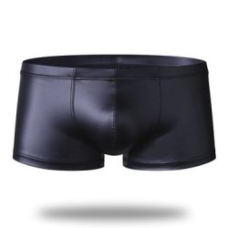Mens Faux Leather Mid Waist Underwear U Convex Pouch Boxer