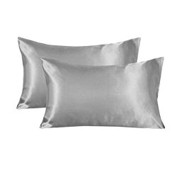 SATIN Lannomo Pillowcase For Hair And Skin With Envelope Closure A Set Of 2 Pack Cool Smooth And Soft Standard queen Size 20X30 - Light Gray