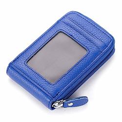 Imeetu Credit Card Wallet Small Accordion Wallet Genuine Zipper Leather Credit Card Holder Blue