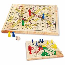 Zonxie Wooden Classic Snakes And Ladders Board Game Traditional Children Fun Game For Kids Toddlers Renewed