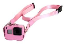 Pu Leather Frame Mount Housing Case With Adjustable Neck waist Strap Accessories For Gopro Hero 5 HERO5 Black Action Camera Pink