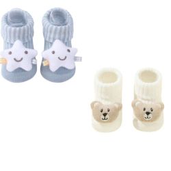 Two Pairs Of Infant Socks Star + Bear