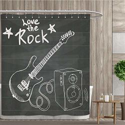 Luvolux Guitar Shower Curtain Love The Rock Music Themed Sketch Art Sound Box And Text On Chalkboard Fabric Bathroom Decor Set With Hooks 54w Reviews Online Pricecheck