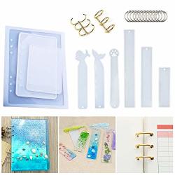 2 Sets of Note Book Cover Resin Mold, Tomorotec Clear Casting Epoxy Resin  Molds Book Cover A6, A5,A7 With Book Rings and 2 PCS Bookmarks 