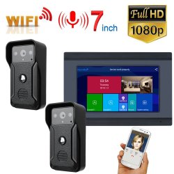 Ennio 7 Inch Wired Wifi Video Doorbell Intercom Entry System With 2PCS HD 1080P Wire
