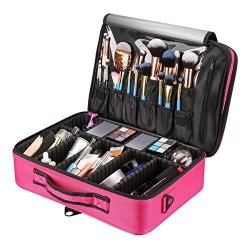Fabric Travel Makeup Train Case Cosmetic Organizer Spacious Storage Bag With Diy Compartments Dividers Makeup Brush Slots For Cosmetics Brushes Toiletries Jewelry Electronic Accessories