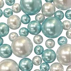 Floating Pearls | Vase Pearlfection | Silver and Blue Pearls - Jumbo/Assorted Sizes Vase Decorations 4 Packs Floating