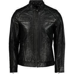 Men's Black Elite Slim Fit Leather Jacket Black - - 4XL