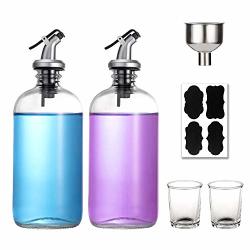 16-OUNCE Glass Mouthwash Dispenser - Clear Glass Bottle With Pour Spout Shot Glass Funnel And Labels Refillable Brown Boston Round Bottles For Mouthwash Liquid