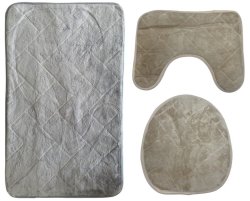 Stylish Non-slip Comfy Bathroom Mats Set - Rectangular - 3 Piece - Cream