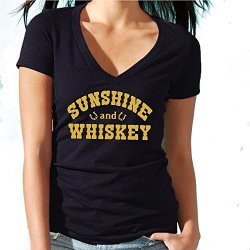 Crazydaisyworld Sunshine And Whiskey Women's Vneck Black 3XL