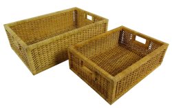 Handcrafted Rectangular Serving Hand Woven Decorative Wooden Wicker Trays Set Of 2 PWN-CB54A