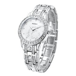 Nuovo Women's Wrist Watch Silver Diamond Accented Flower Dial With Stainless Steel Band Fashion Ladys Watches