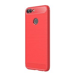 Huawei P Smart Case - Ultra Thin Soft Tpu Shock Proof Back Cover With Carbon Fiber Design Protective Case For Huawei P Smart - Red