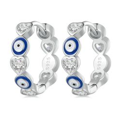 Hearts Of Protection 925 Silver Earrings With Diamond Accents And Evil Eye