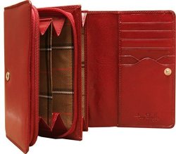 Tony Perotti Womens Italian Bull Leather Personalized Initials Embossing Zip Around Clutch Credit Card Wallet With Coin Pocket In Red