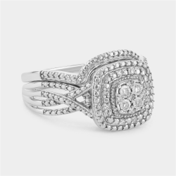 Sterling Silver Lab Grown Diamond Cushion Halo Infinity Twinset Ring