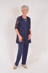 J&s Lace Cardigan Sleeveless Tunic Top Straight Pants Set Navy - Xlarge