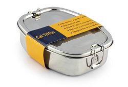 Cal Tiffin Stainless Steel Oval Bento Lunchbox 25 Oz 2-COMPARTMENT - Eco Friendly Dishwasher Safe Bpa Free
