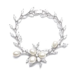 Mariell Best-selling Genuine Freshwater Pearls And Cz Wedding Bridal Bracelet - Genuine Platinum Plated