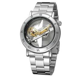 Forsining Men's Unique Design Luxury Automatic Movt Popular Style Stainless Steel Bracelet Skeleton Watch