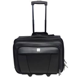 BUSBY Leather Office Bag On Wheels Black