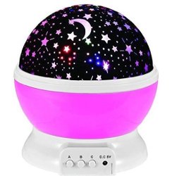 Buwico 2016 New Romantic Rotating Star Moon Sky Rotation Night Projector Light Lamp Projection Pink