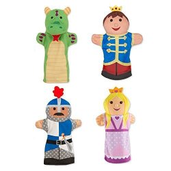 Melissa & Doug Palace Pals Hand Puppets Set Of 4 - Frustration Free Packaging - Prince Princess Knight And Dragon Multicolor