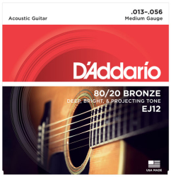 D'addario Ej12 80 20 Bronze Medium Acoustic Guitar Strings - 13-56